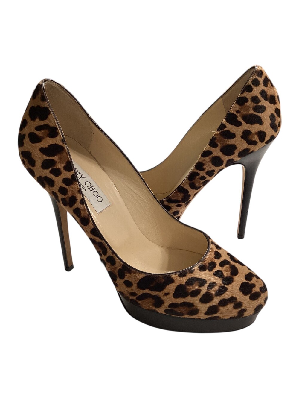 Jimmy Choo Women's Stiletto Leopard Print Pony Hair ITALY Pump Platform 39.5/9.5